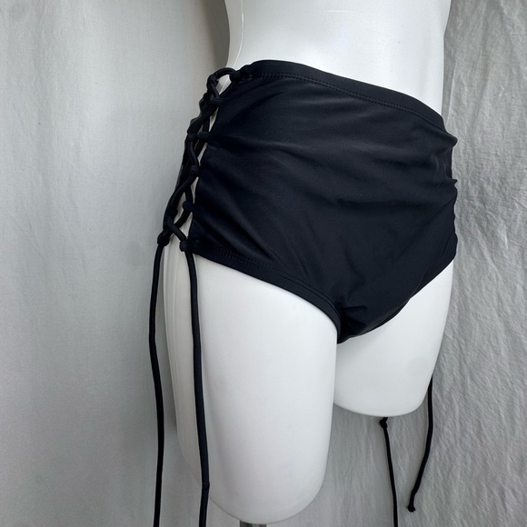 Xhilaration Black Lace-Up Swim Bottoms 16W/18W High-Waist Adjustable Tie Bikini - Picture 1 of 5